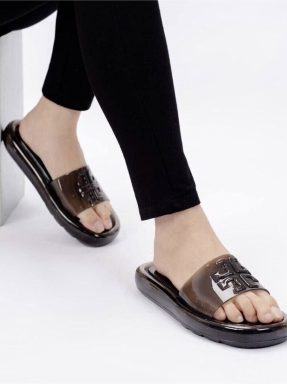 Worn Once Tory Burch Jelly Slide Sandals with Logo Strap